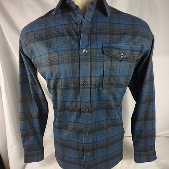 Swiss Tech Black/Blue Poly Blend Flannel Button Down Shirt Men’s Size Large - Picture 2 of 6